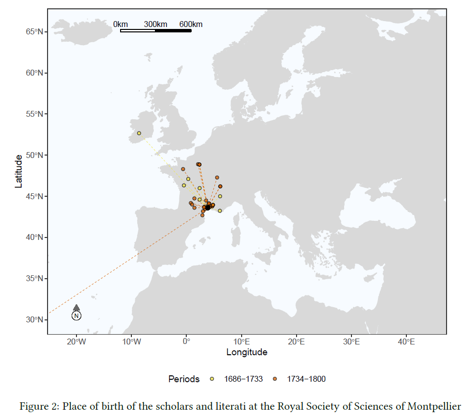 Figure 2: Place of Birth of the scholars and literati at the Royal Society of Sciences of Montpellier