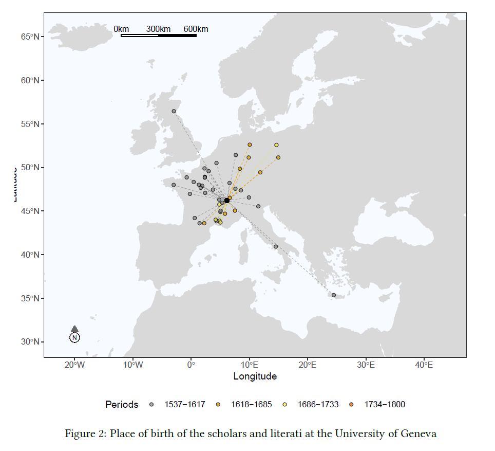 Figure 2: Place of birth of the scholars and literati at the university of Geneva