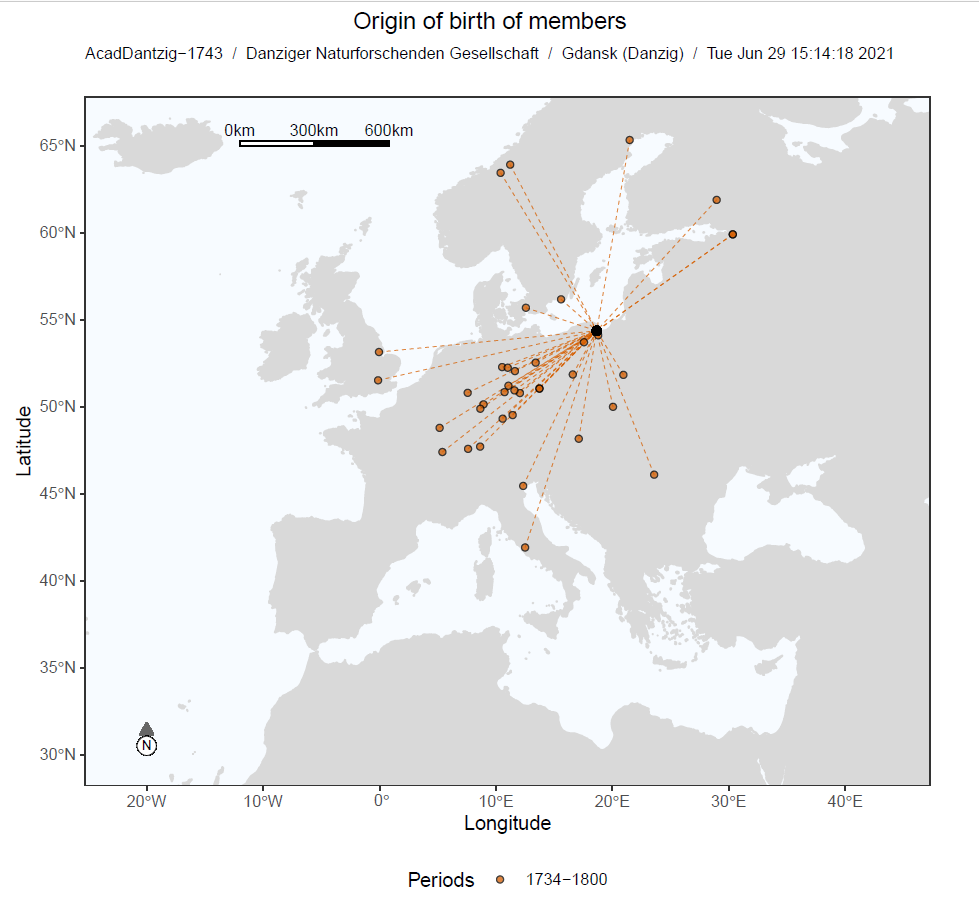 Figure 3: Place of birth of the Scholars and literati at the society of Danzig - corresponding members