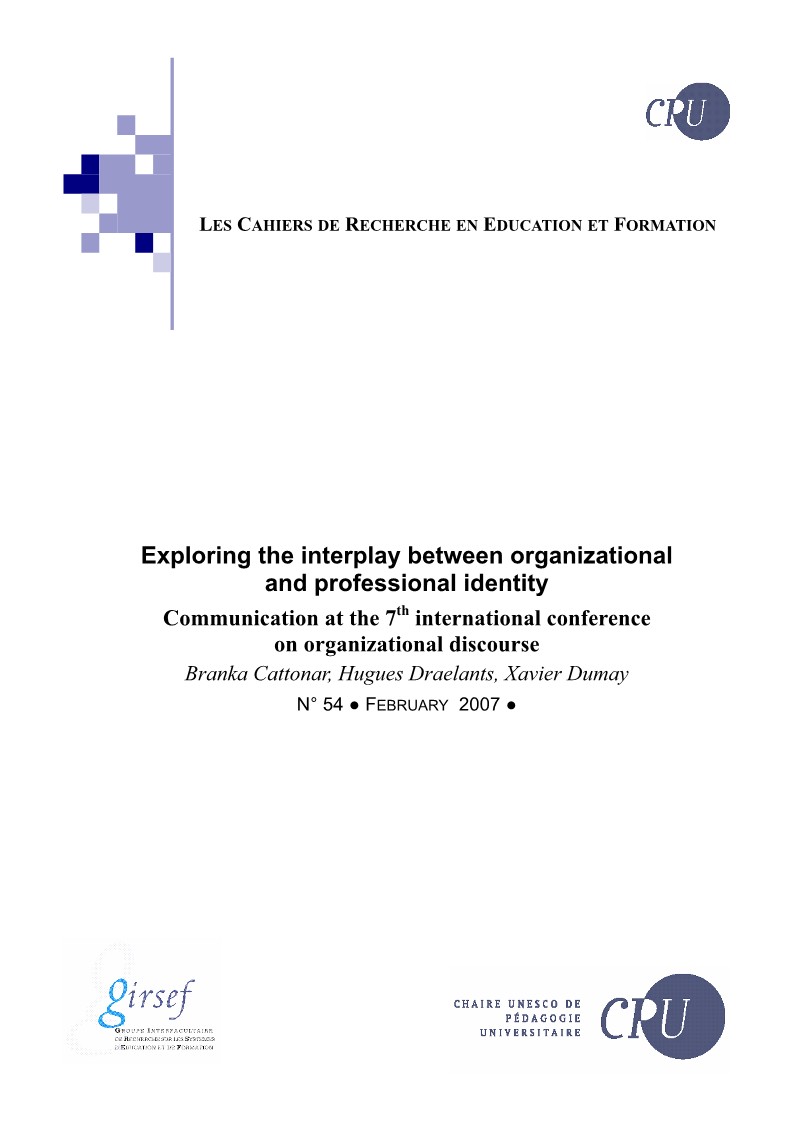 					Afficher No 54 (2007): Exploring the interplay between organizational and professional identity
				